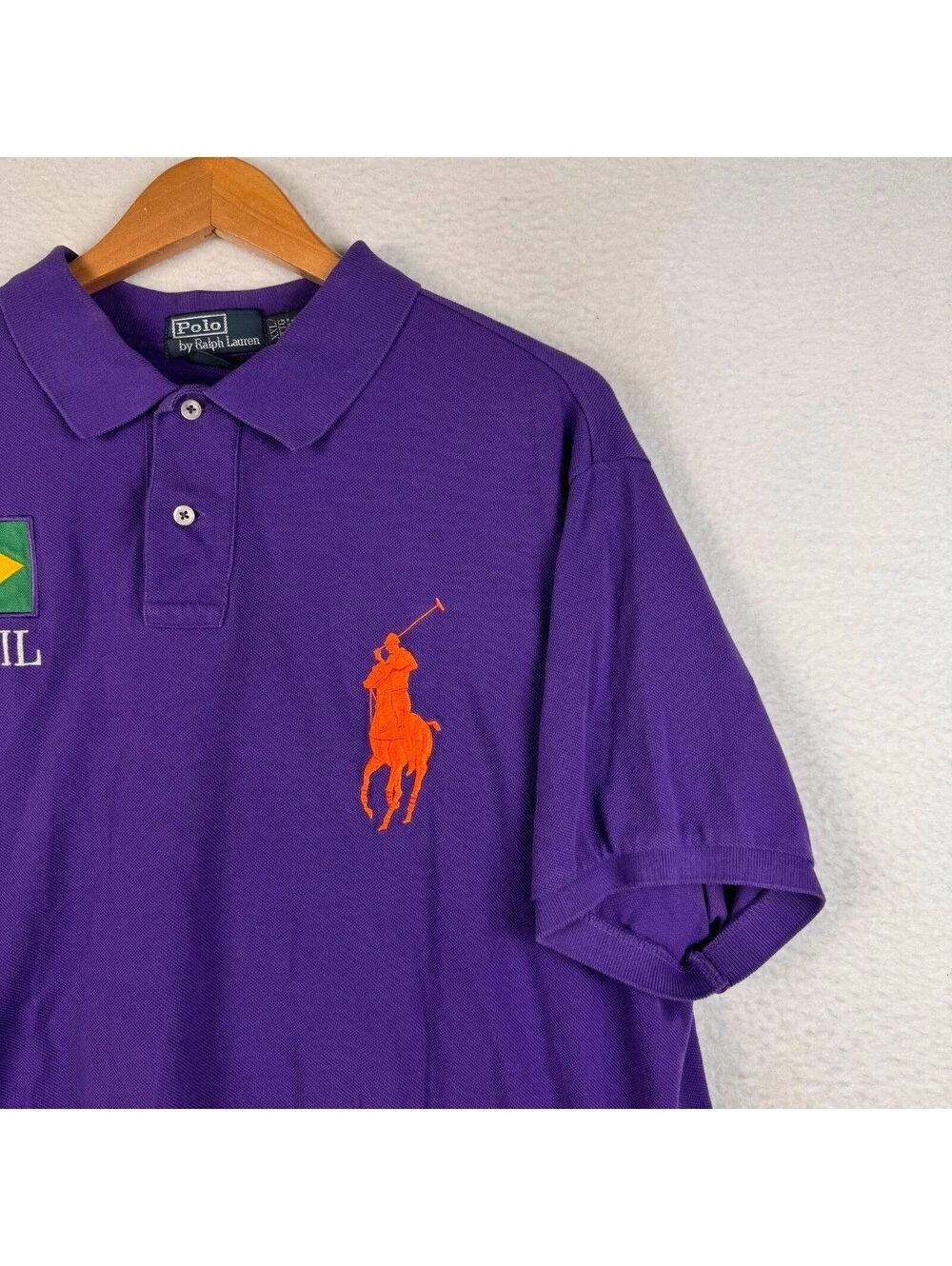 Polo Ralph Lauren Vintage Big Pony Brazil Purple Short Sleeve Shirt Size XXL 2XL